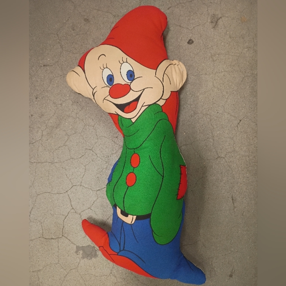 Vintage Cartoon Dopey Pillow Plush - Red, Green & Blue